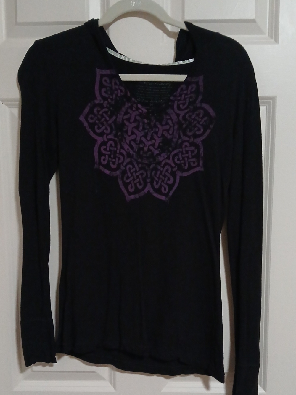 Green Apple Eco-friendly Long Sleeve Hoodie Tee Shirt Medium Boho